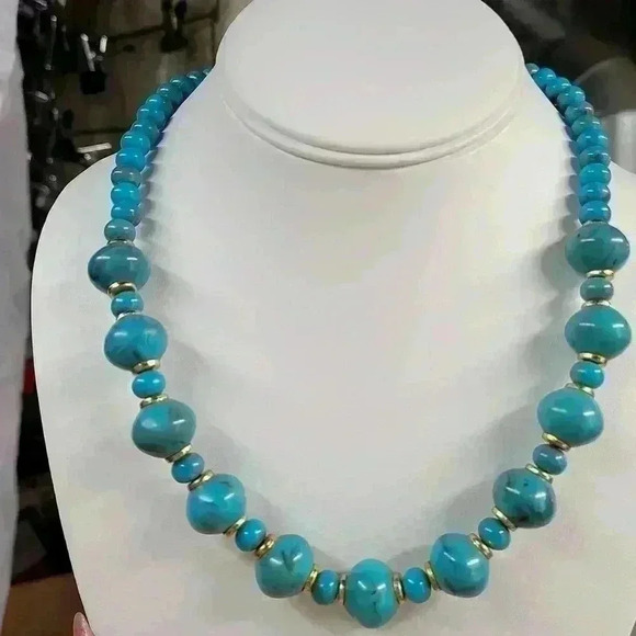 Vintage Turquoise? faux Turquoise with gold beads necklace - Picture 13 of 16